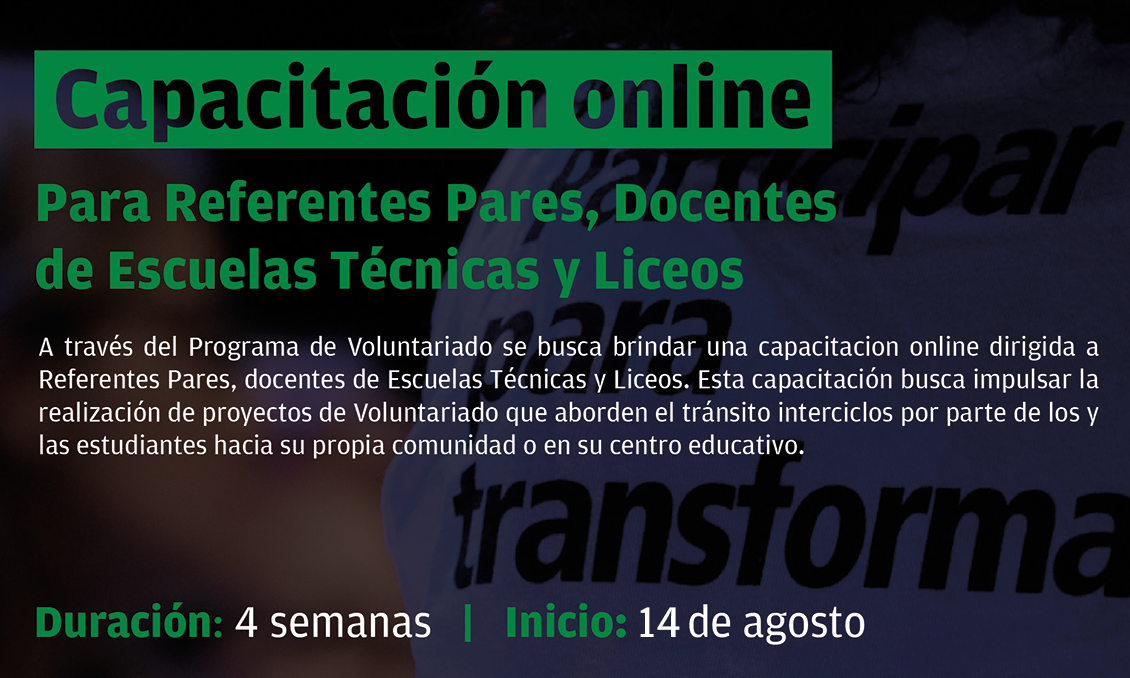 Afiche de capacitación online para referentes pares, docentes de escuelas técnicas y liceos