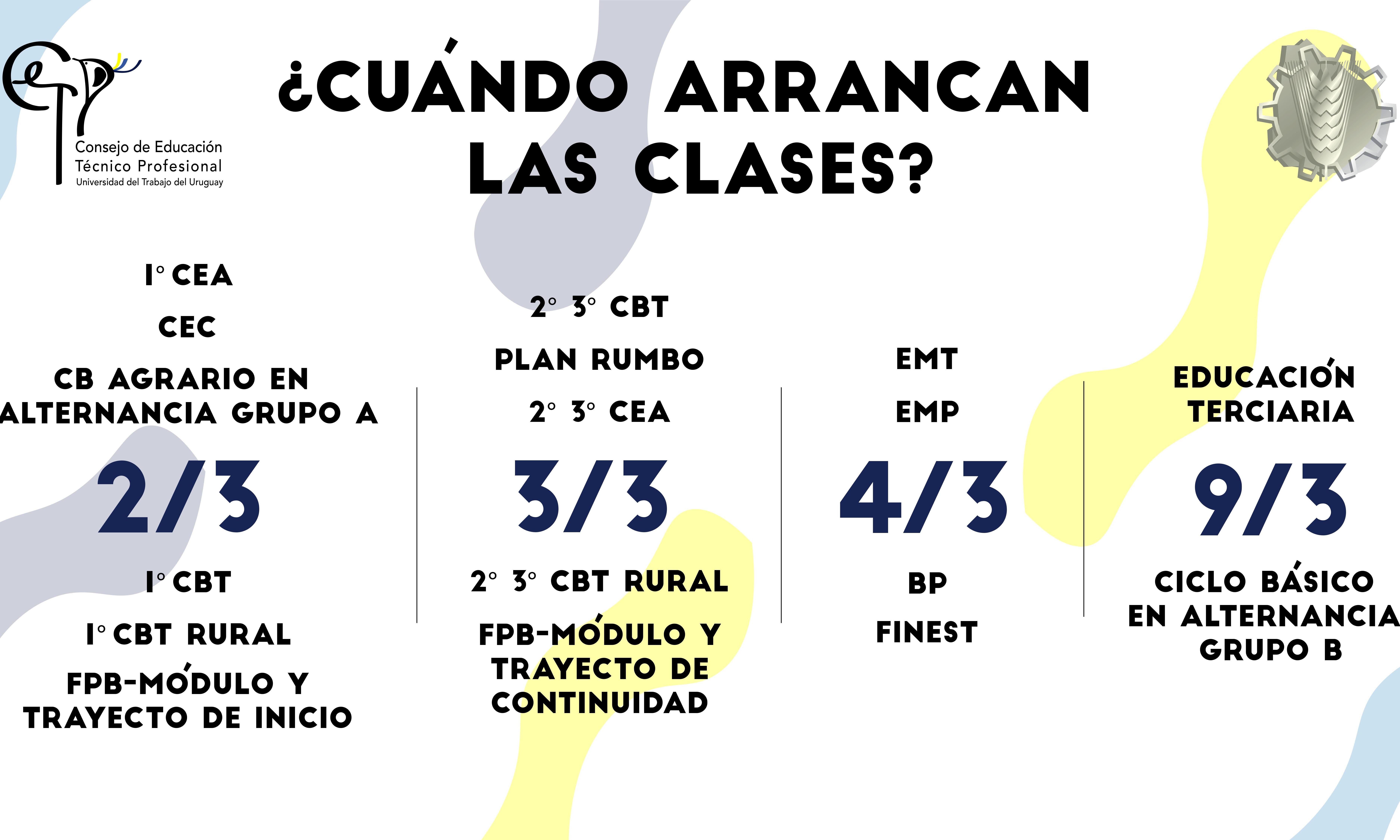 Fechas de inicio de cursos en UTU