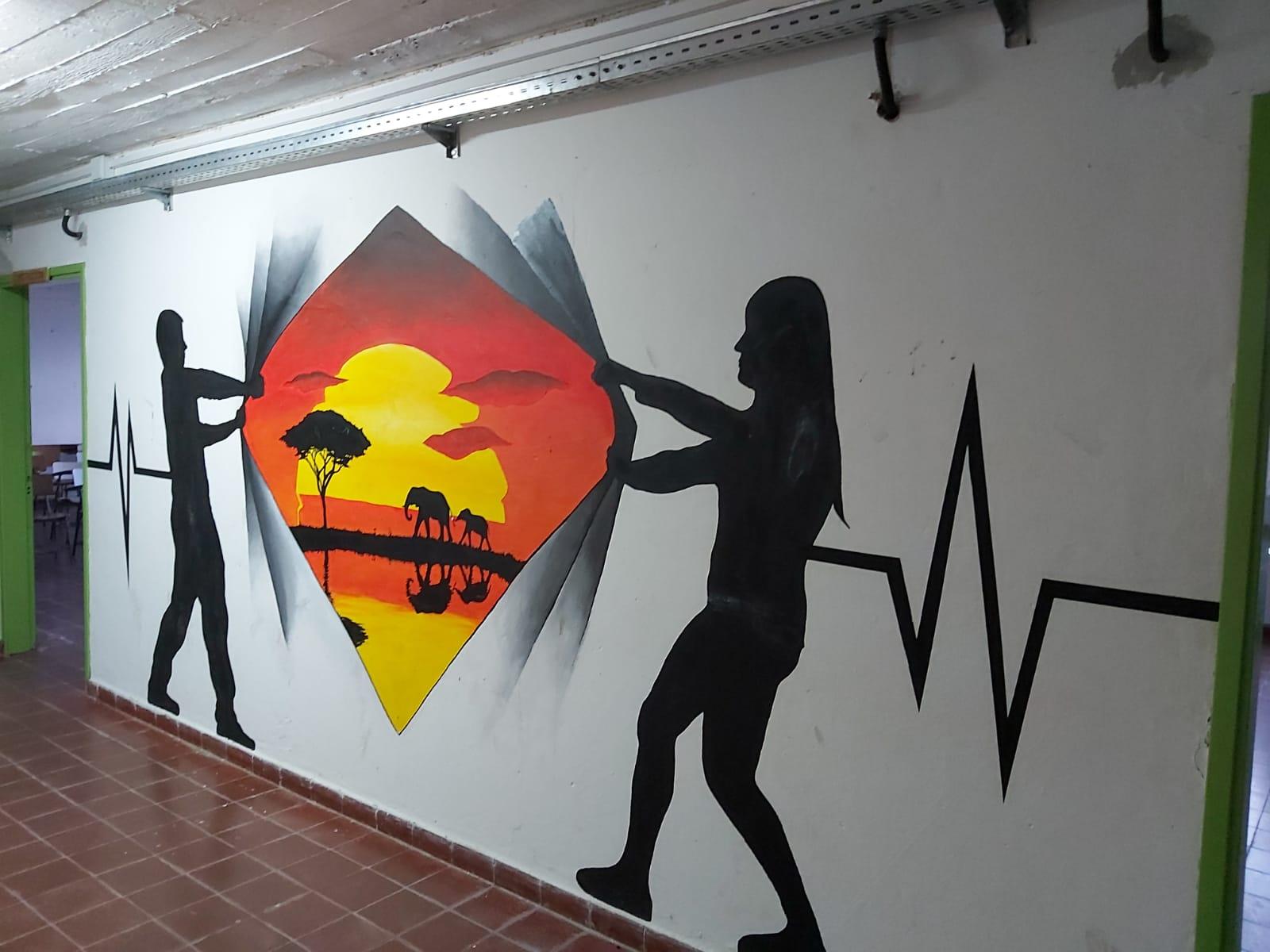 Mural sobre paisaje de la naturaleza en la Escuela Técnica Treinta y Tres II