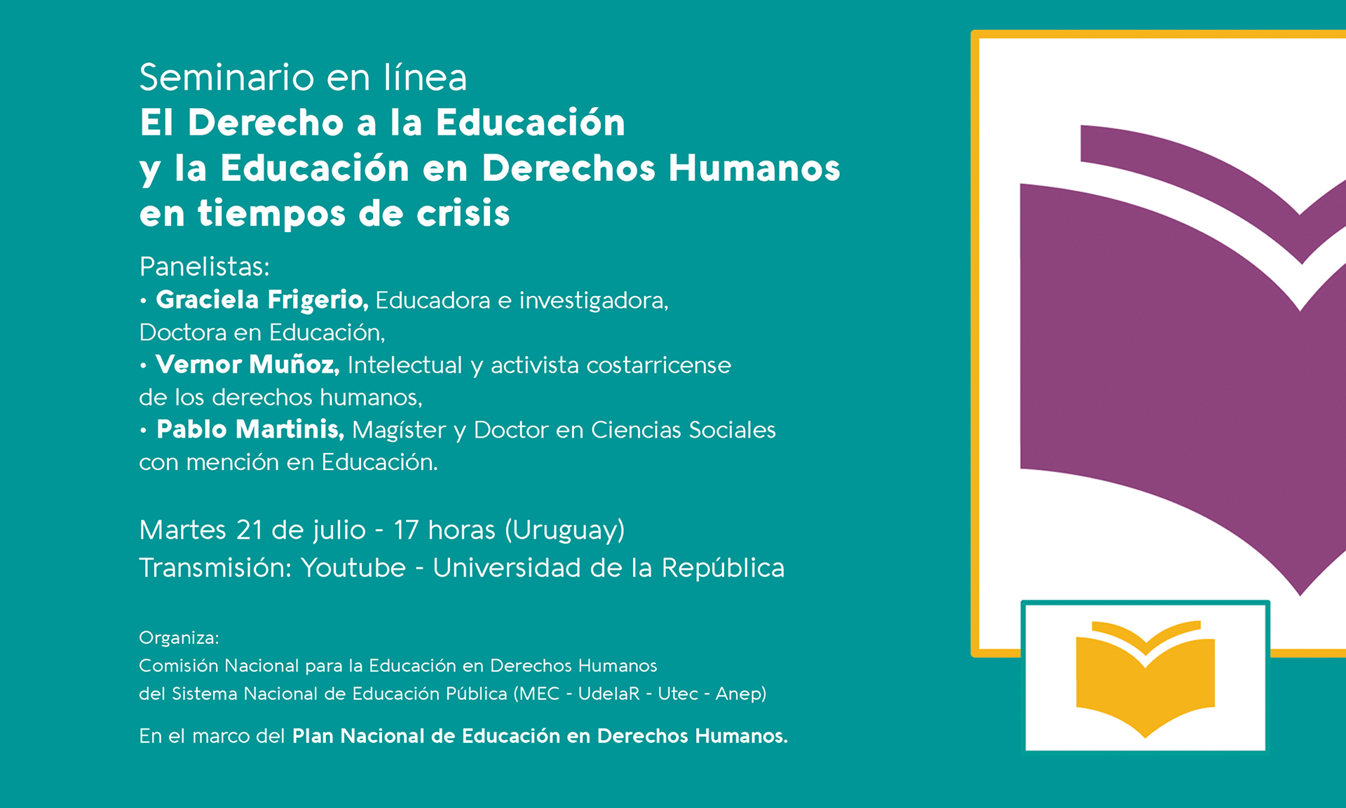 Convocatoria al Seminario en línea: El Derecho a la Educación y la Educación en Derechos Humanos en tiempos de crisis.