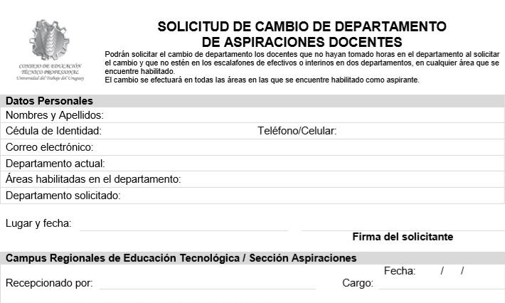 Formulario cambio de departamento