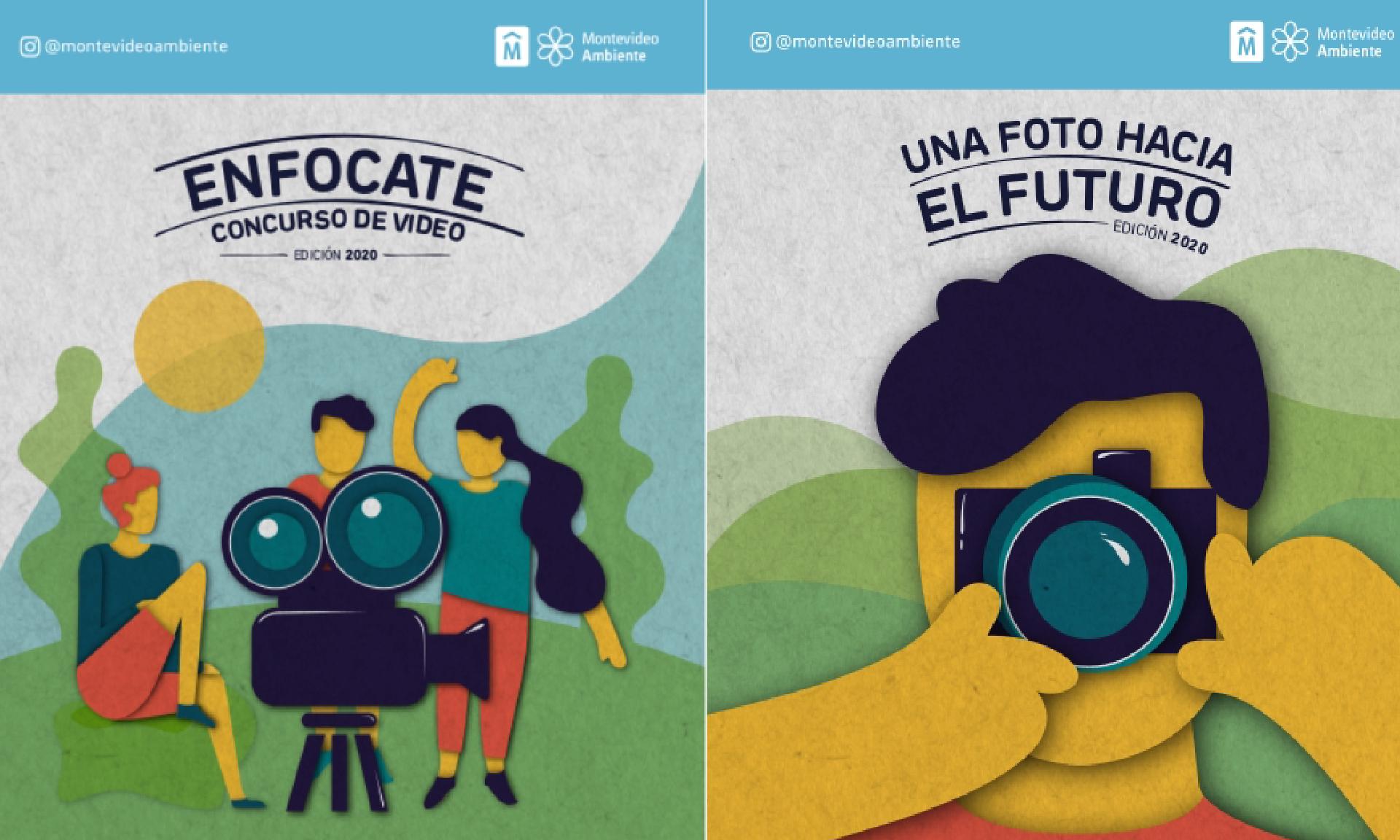 Afiches de los concursos "Enfocate" y "Una foto hacia el futuro" de la Intendencia de Montevideo.