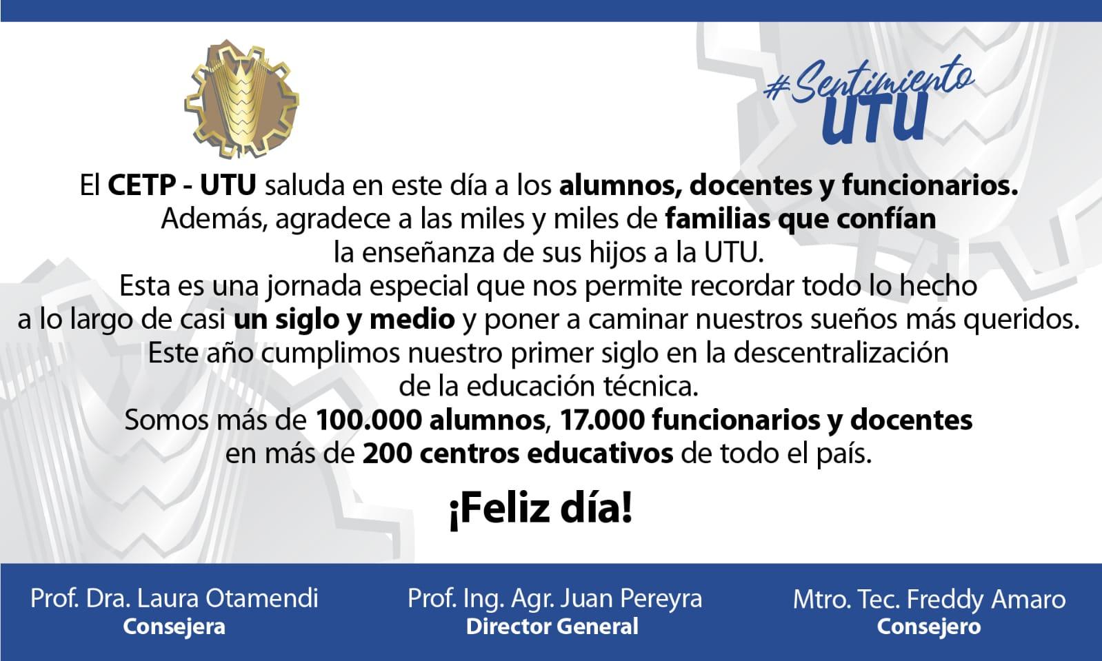 CETP-UTU Saluda a estudiantes y funcionarios en su día