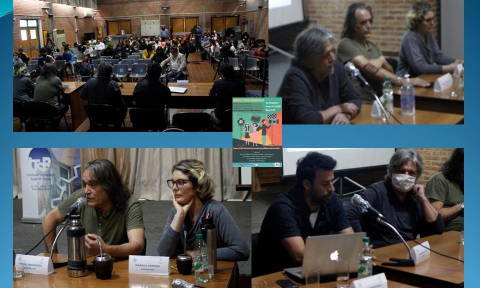 Participantes y expositores durante el diálogo sobre educación y trabajo entre UTU y el sector audiovisual en el Instituto Tecnológico Superior del Buceo.