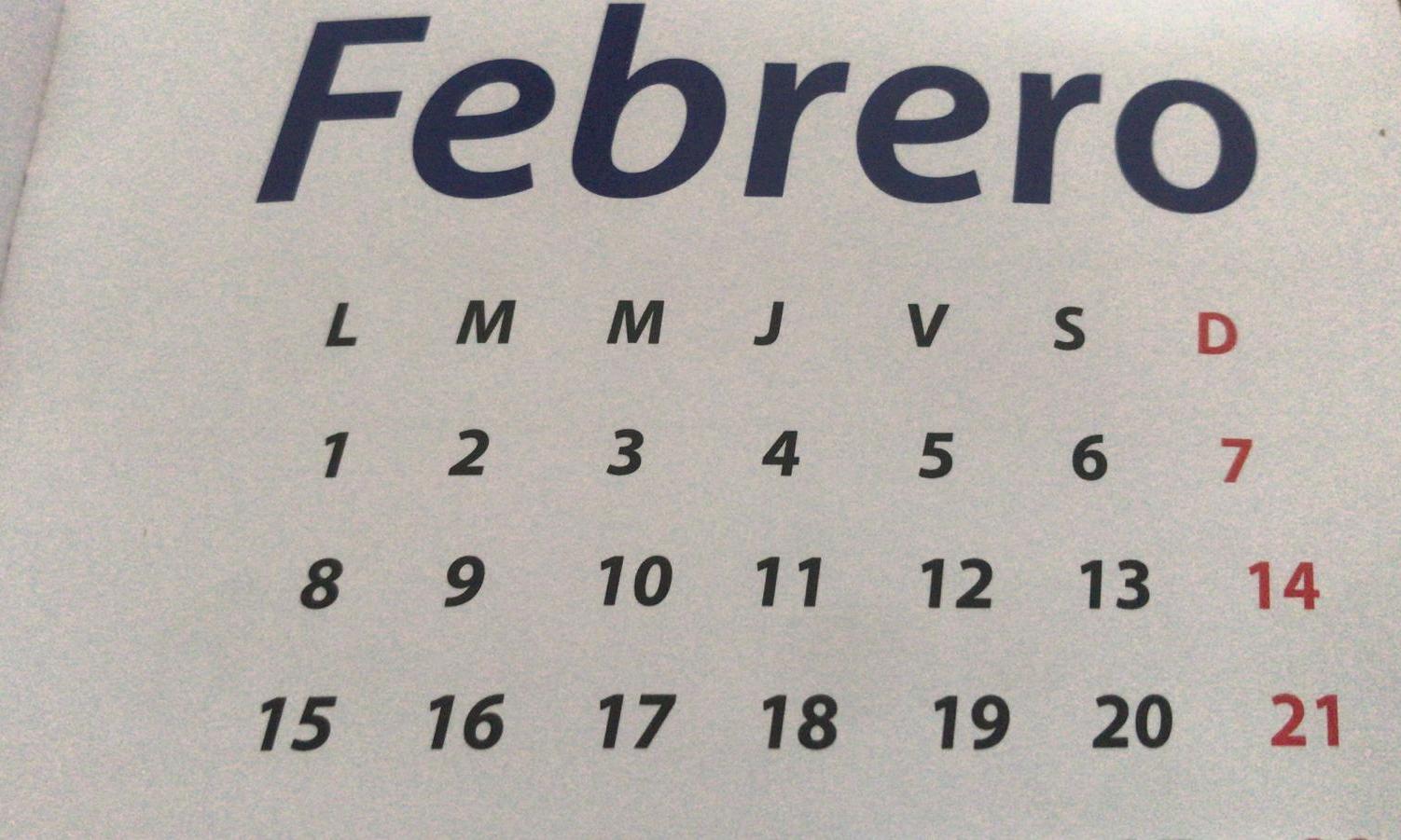 Calendario febrero