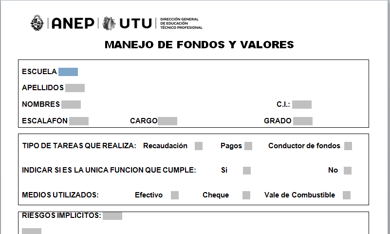 formulario manejo de fondos