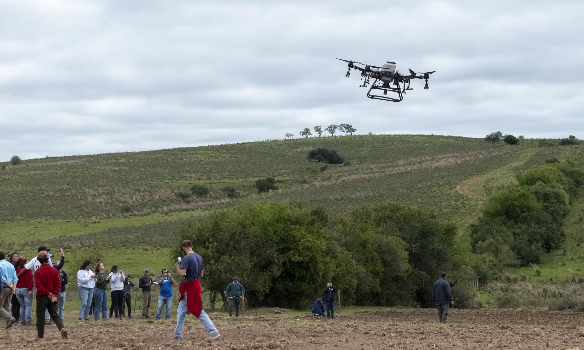 Siembra con dron en Escuela Agraria Minas de Corrales, Rivera